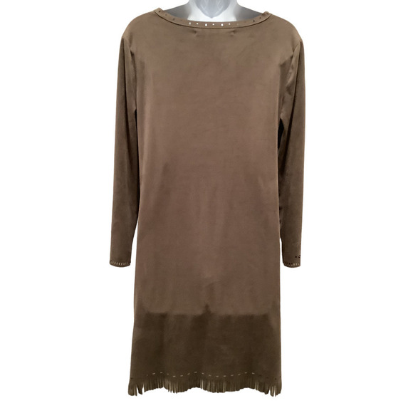 MAX STUDIO FAUX SUEDE LASER CUT FRINGE DRESS M NWOT - Picture 6 of 8